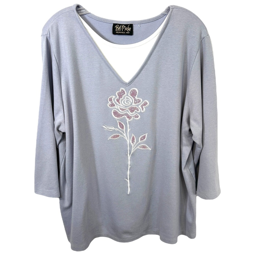 Bob Mackie Plus Size 3X Top Wearable Art Lilac Purple‎ Rose Layered Mature 532